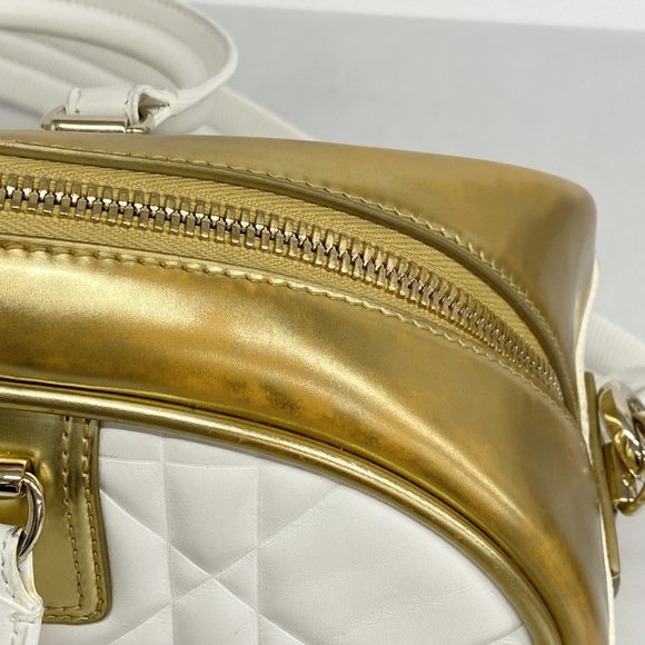 Christian Dior Cannage Bowling Bag in White, Gold, and Champagne Leather for ... - Picture 7 of 12